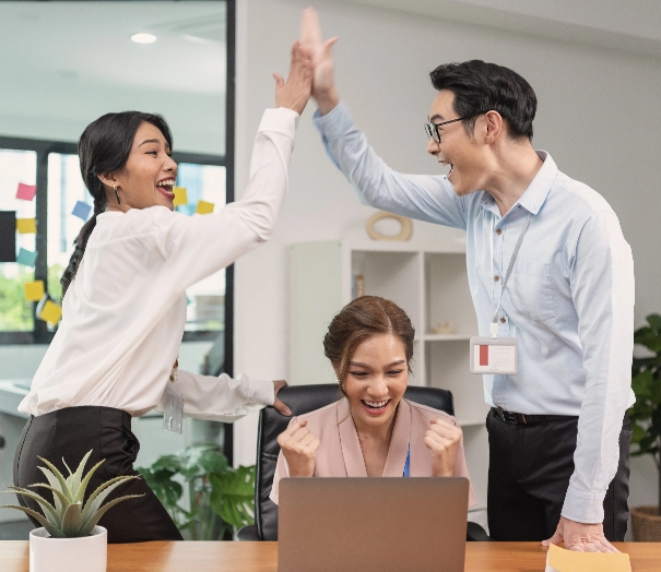 asian-business-team-smile-raise-hands-up-celebration-feeling-happy-complete-finish-job-teamwork