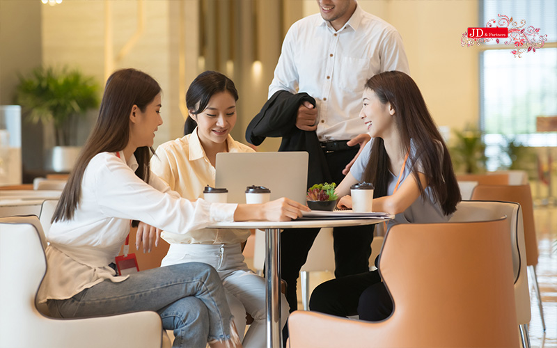 Customers dining at a modern design cafe